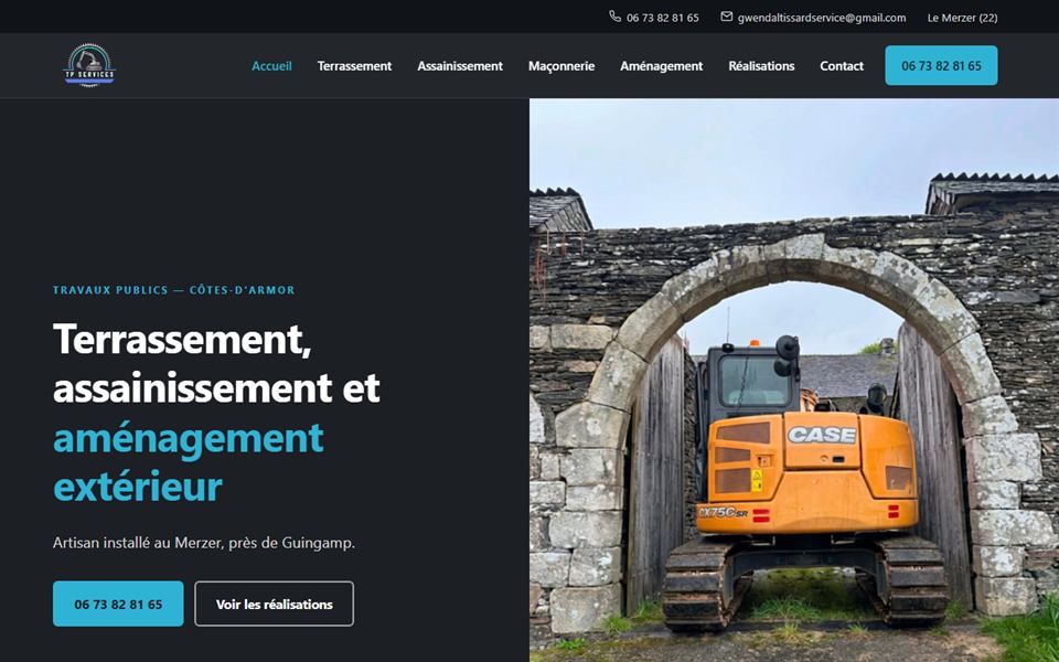 Page d'accueil du site tp-services.bzh